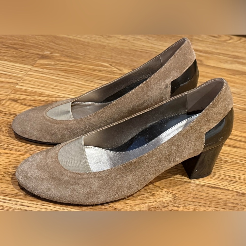 Dana Davis Two Tone Pump 2" Heels Beige Suede/Brown Patent Leather Size 7